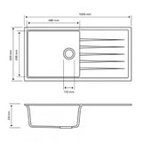 CARYSIL VIVALDI Black Granite Kitchen Sink with Drainboard 1000x500mm
