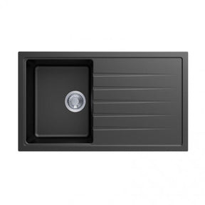 CARYSIL VIVALDI Black Granite Kitchen Sink with Drainboard 860x500mm