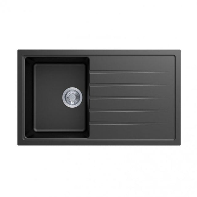 CARYSIL VIVALDI Black Granite Kitchen Sink with Drainboard 860x500mm