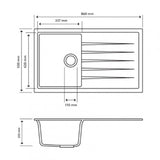 CARYSIL VIVALDI Black Granite Kitchen Sink with Drainboard 860x500mm