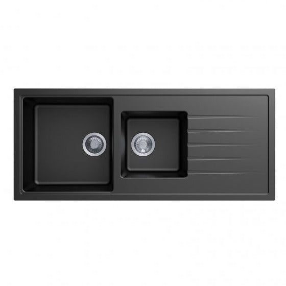 CARYSIL VIVALDI Black Granite Single and 1/2 Kitchen Sink with Drainboard 1160x500mm