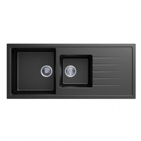CARYSIL VIVALDI Black Granite Single and 1/2 Kitchen Sink with Drainboard 1160x500mm