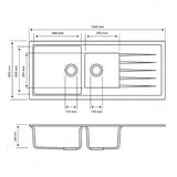 CARYSIL VIVALDI Black Granite Single and 1/2 Kitchen Sink with Drainboard 1160x500mm