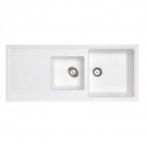 CARYSIL VIVALDI White Granite Single and 1/2 Kitchen Sink with Drainboard 1160x500mm