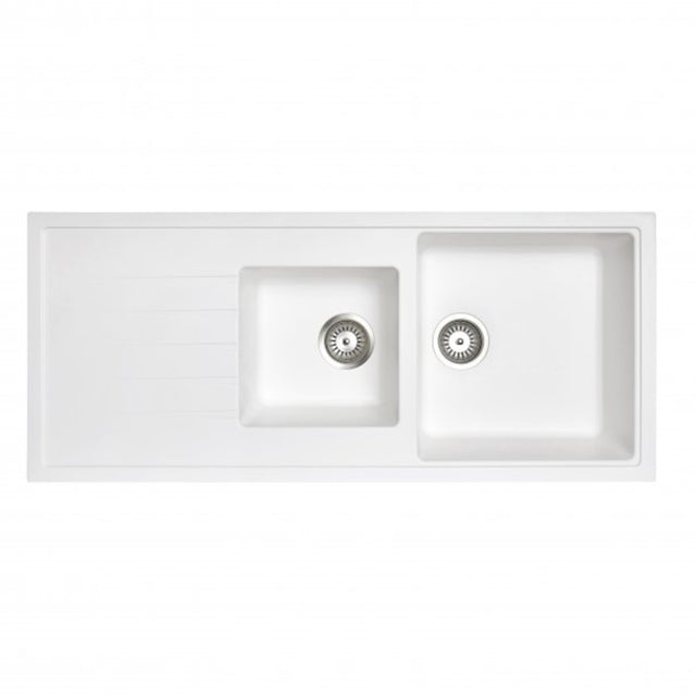 CARYSIL VIVALDI White Granite Single and 1/2 Kitchen Sink with Drainboard 1160x500mm