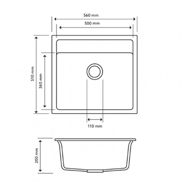 CARYSIL WALTZ Black Granite Kitchen Sink 560x510mm