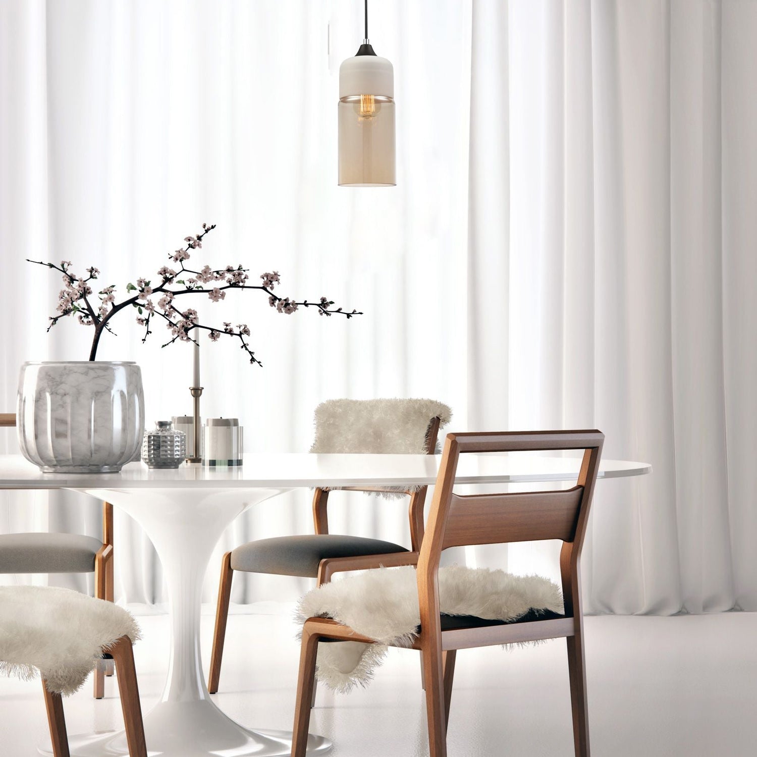 CASA: Retro White With Amber Oblong Pendant Light