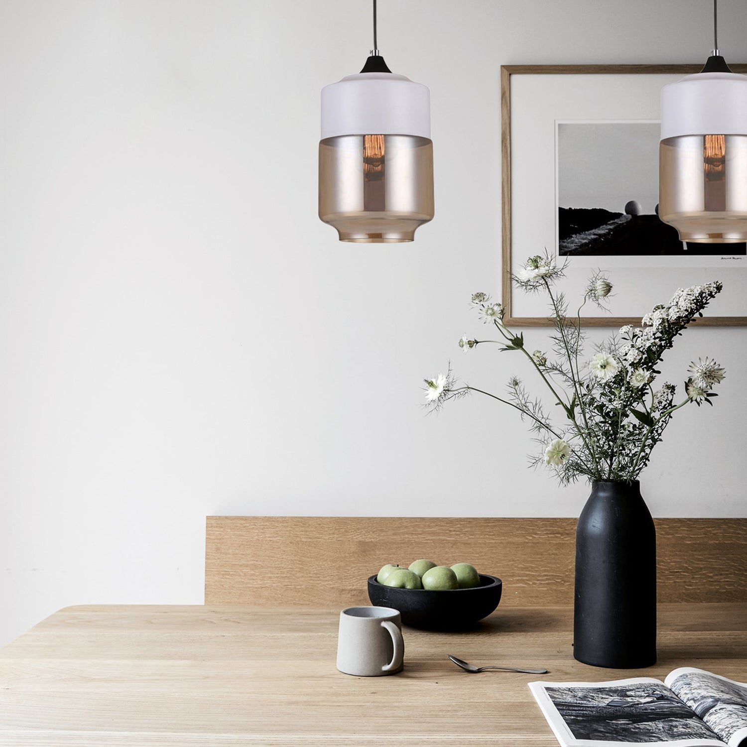 CASA: White With Amber Jar Shape Pendant Light