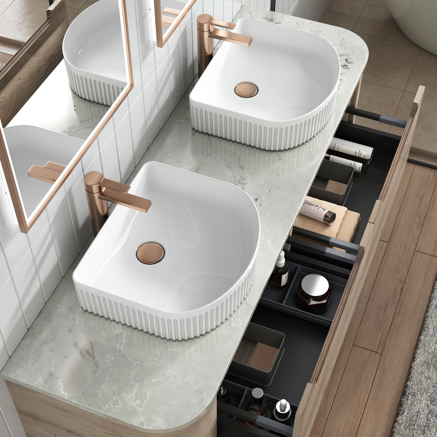 HAMILTON Wall Hung Curve Vanity Max Oak (All Sizes)