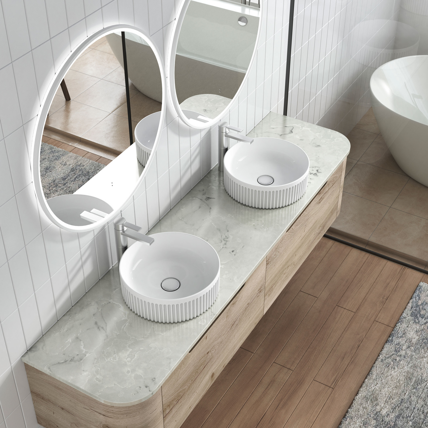 HAMILTON Wall Hung Curve Vanity Max Oak (All Sizes)