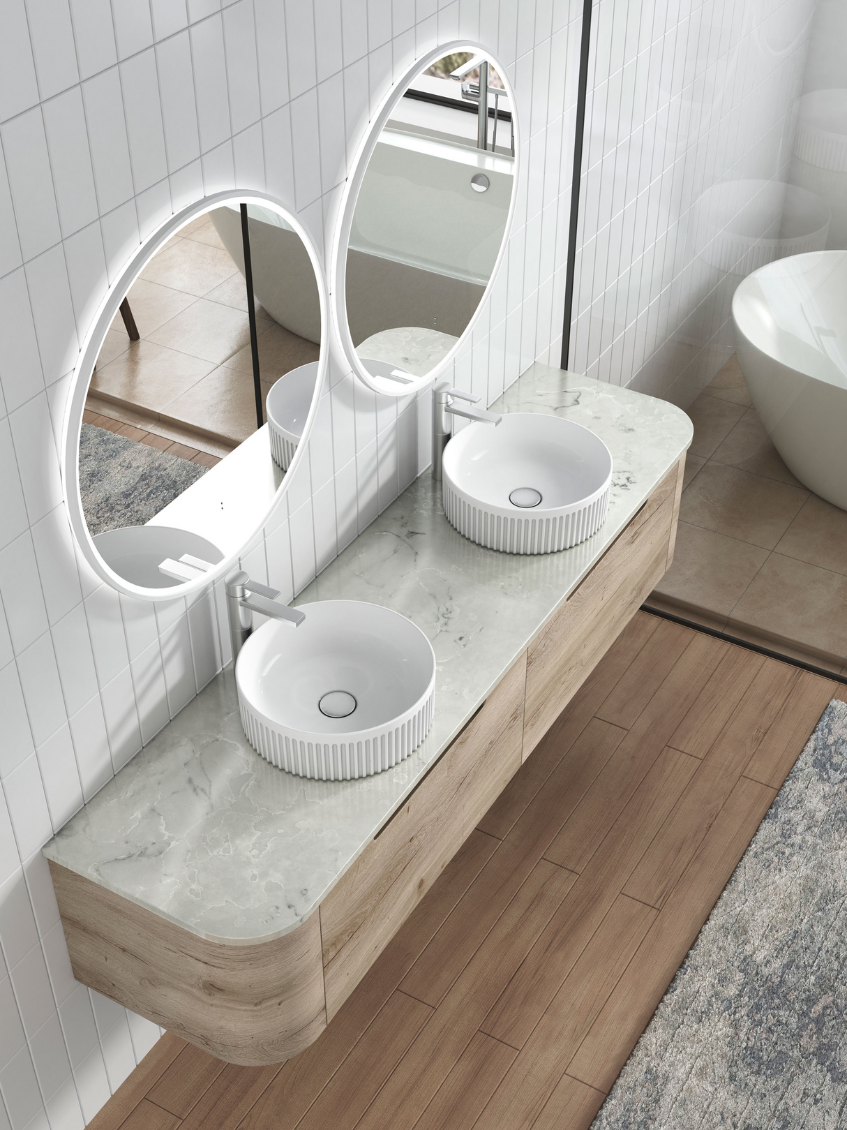 HAMILTON Wall Hung Curve Vanity Max Oak (All Sizes)