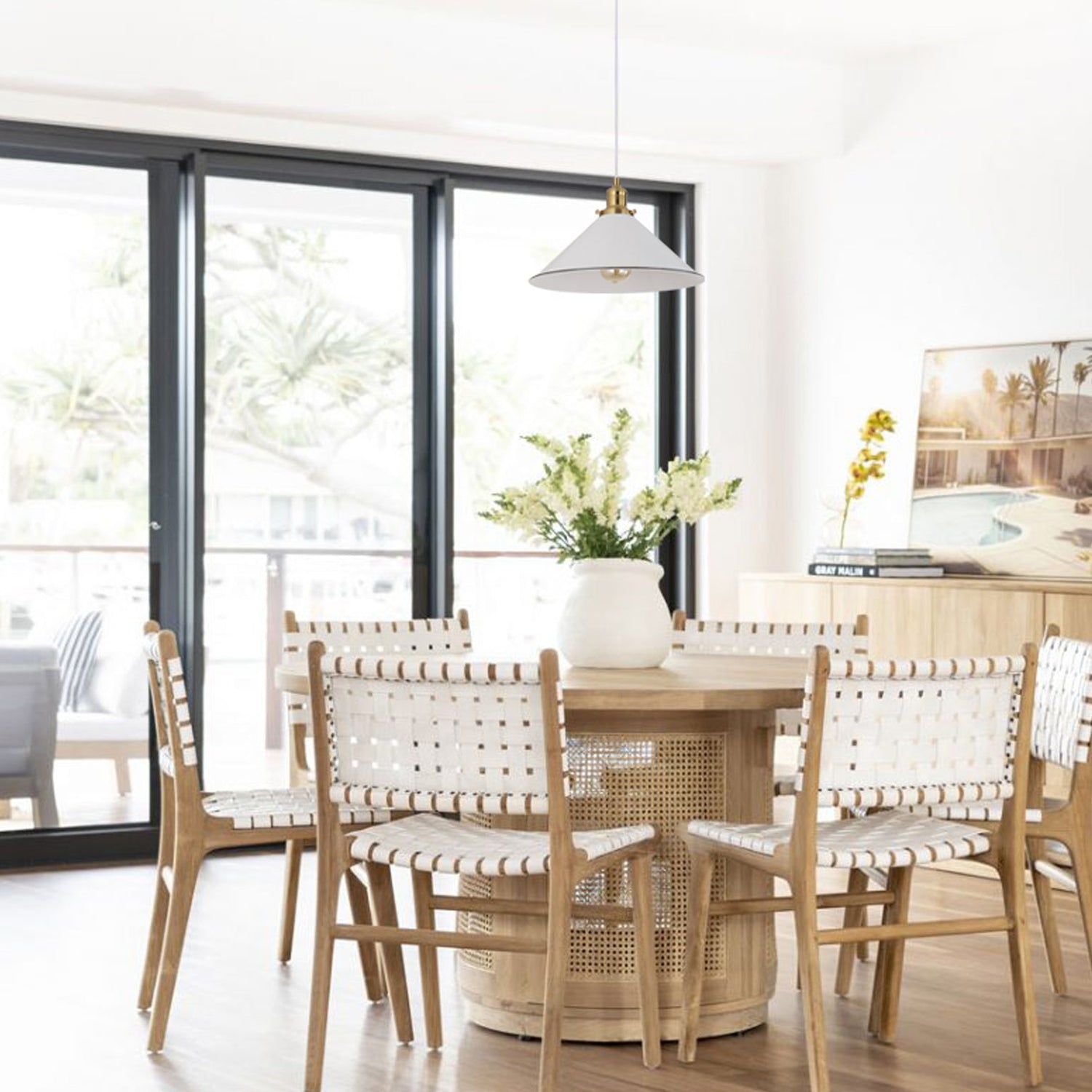 CEREMA: Interior White with Antique Brass & Black Highlight Coolie Pendant Light