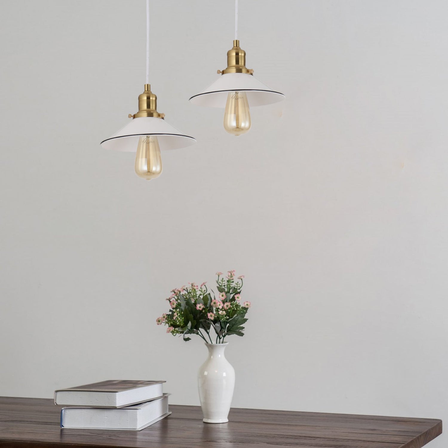 CEREMA: Interior Small White with Antique Brass & Black Highlight Coolie Pendant Light