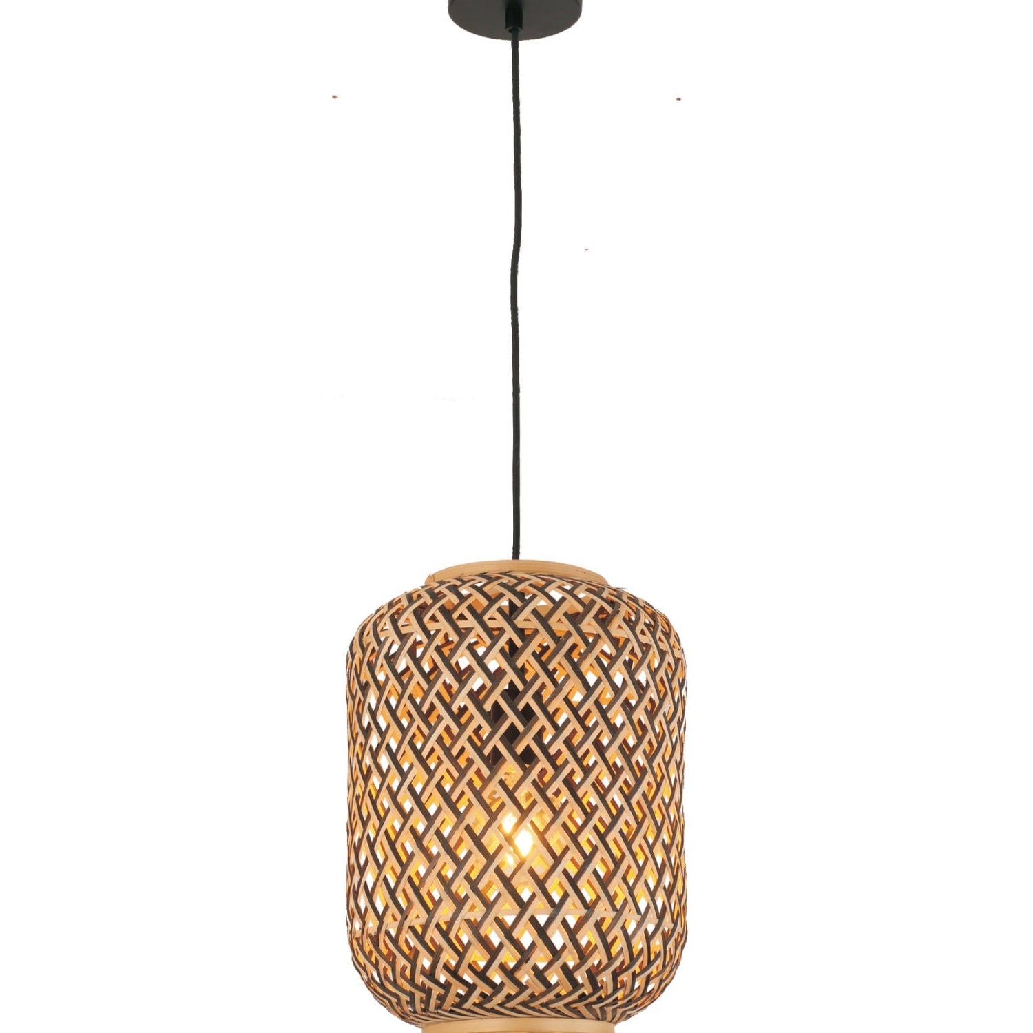 CESTA: Bohemian Interior Cylinder Brown/Natural Bamboo Cage Pendant Light