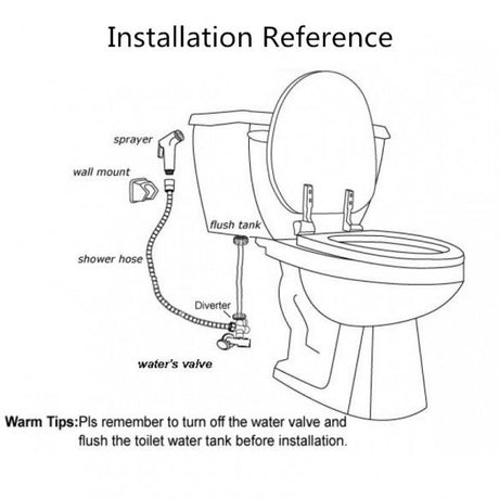  Round Toilet Bidet Spray Kit with 1.2m Stainless Steel Water Hose Specification Drawing