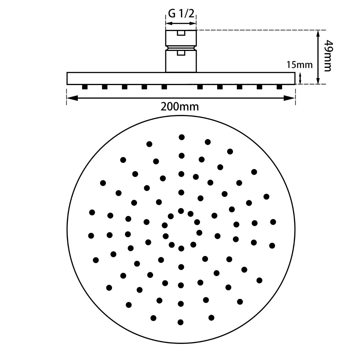AQU Round Rainfall Shower Head 200mm Discontinued - Chrome