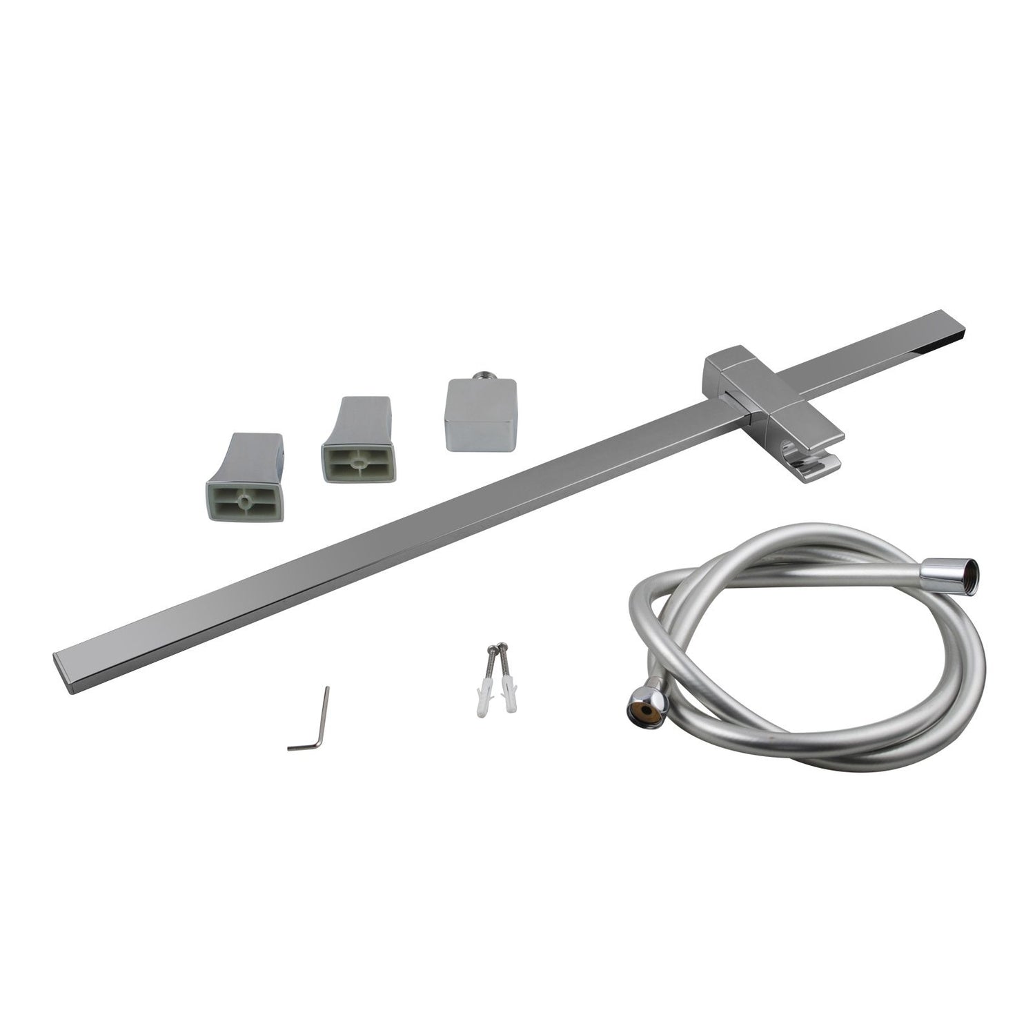 AQU Square Wall Mounted Sliding Rail With Water Hose Wall Connector Only - Chrome