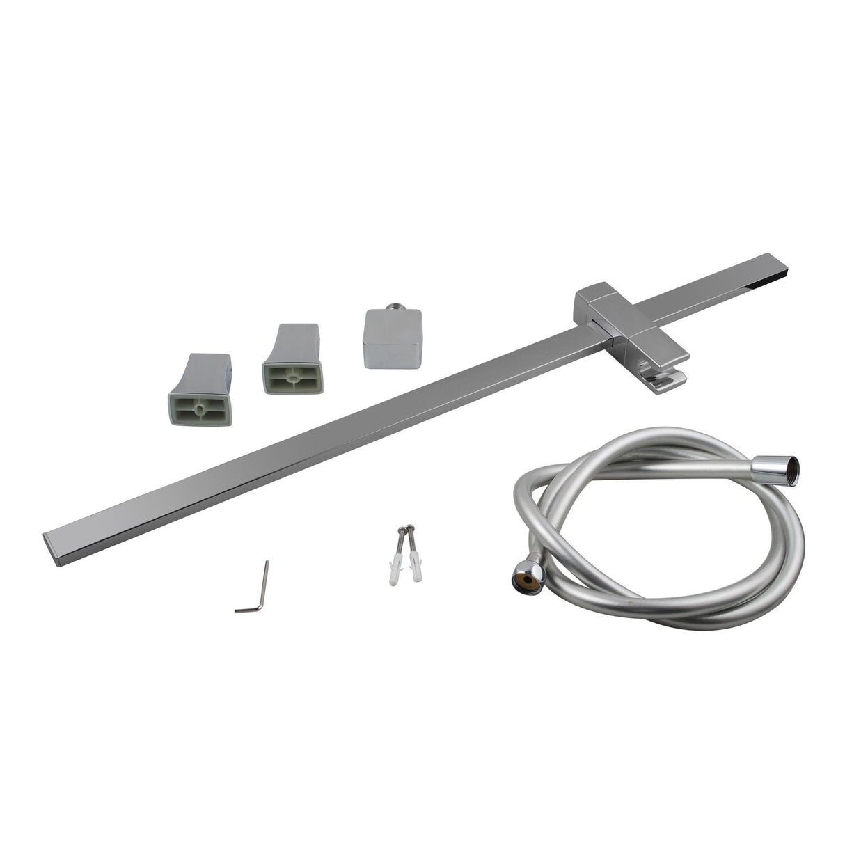 AQU Square Wall Mounted Sliding Rail With Water Hose Wall Connector Only - Chrome