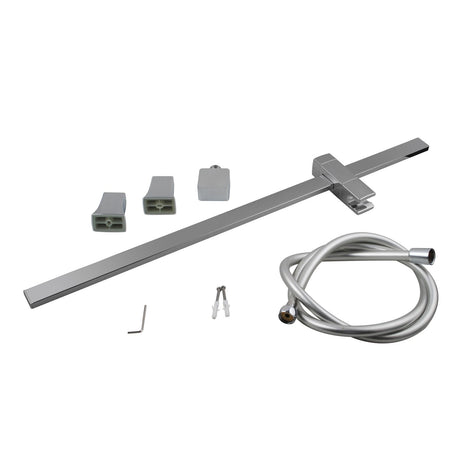 AQU Square Wall Mounted Sliding Rail With Water Hose Wall Connector Only - Chrome