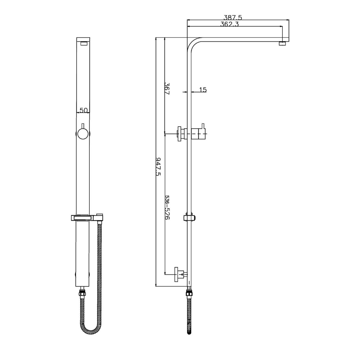 AQU Square Shower Station Without Shower Head And Handheld Shower - Chrome