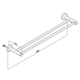 Pentro Double Towel Rail 790mm - Brushed Gold Technical Drawing