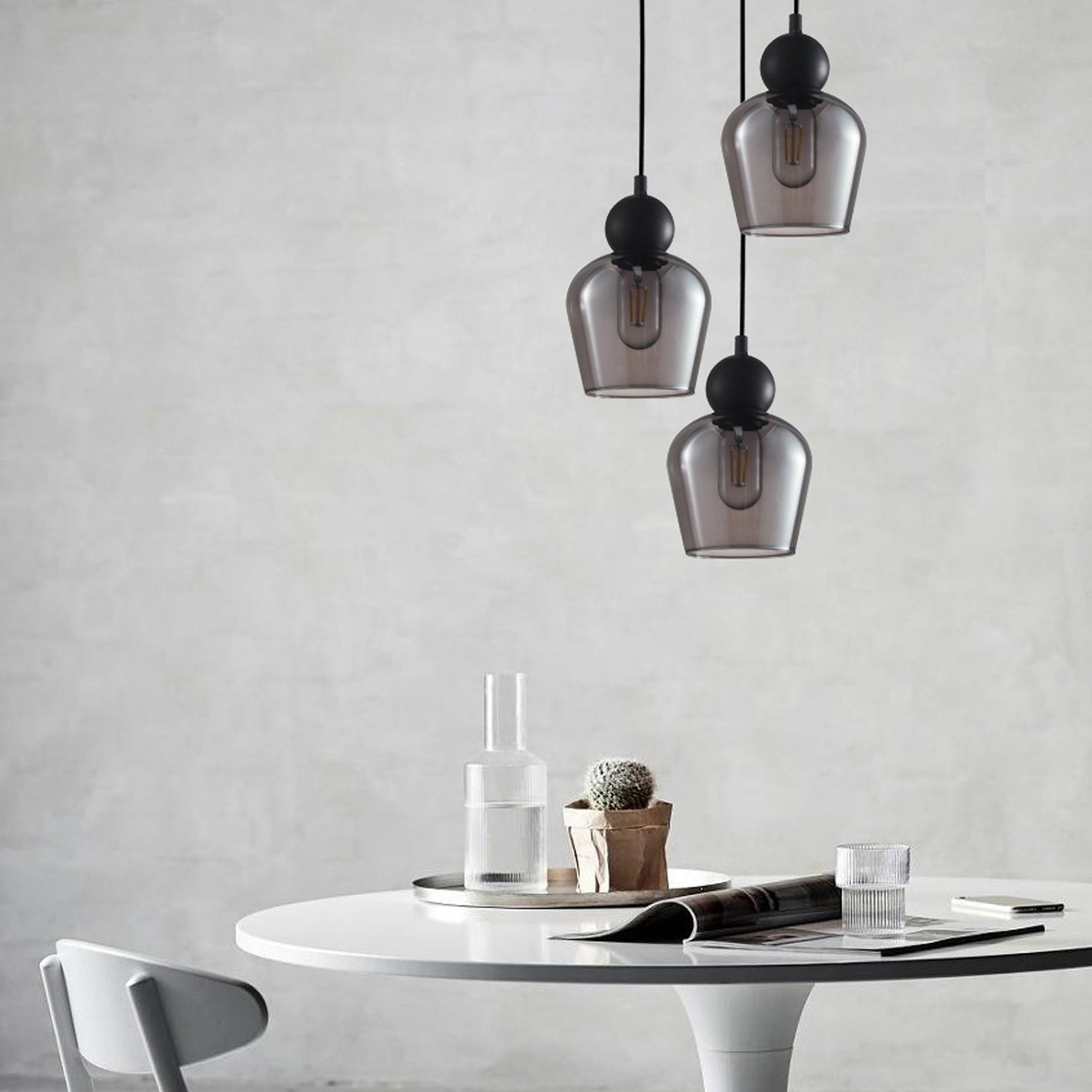 CHAMPAN: Interior Bronze Amber / Smokey Black Glass Ellipse Pendant Lights