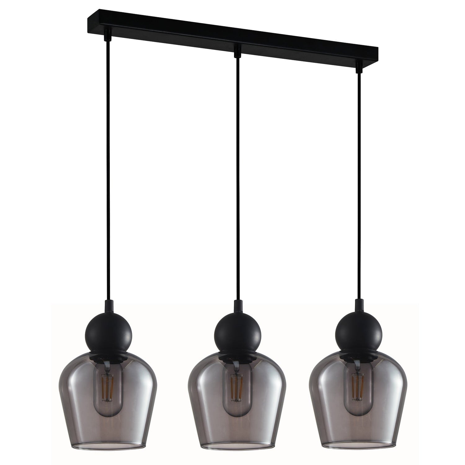 CHAMPAN: Interior Bronze Amber / Smokey Black Glass Ellipse Multiple Bar Base Pendant Lights
