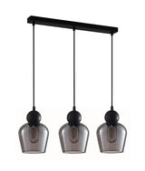 CHAMPAN: Interior Bronze Amber / Smokey Black Glass Ellipse Multiple Bar Base Pendant Lights