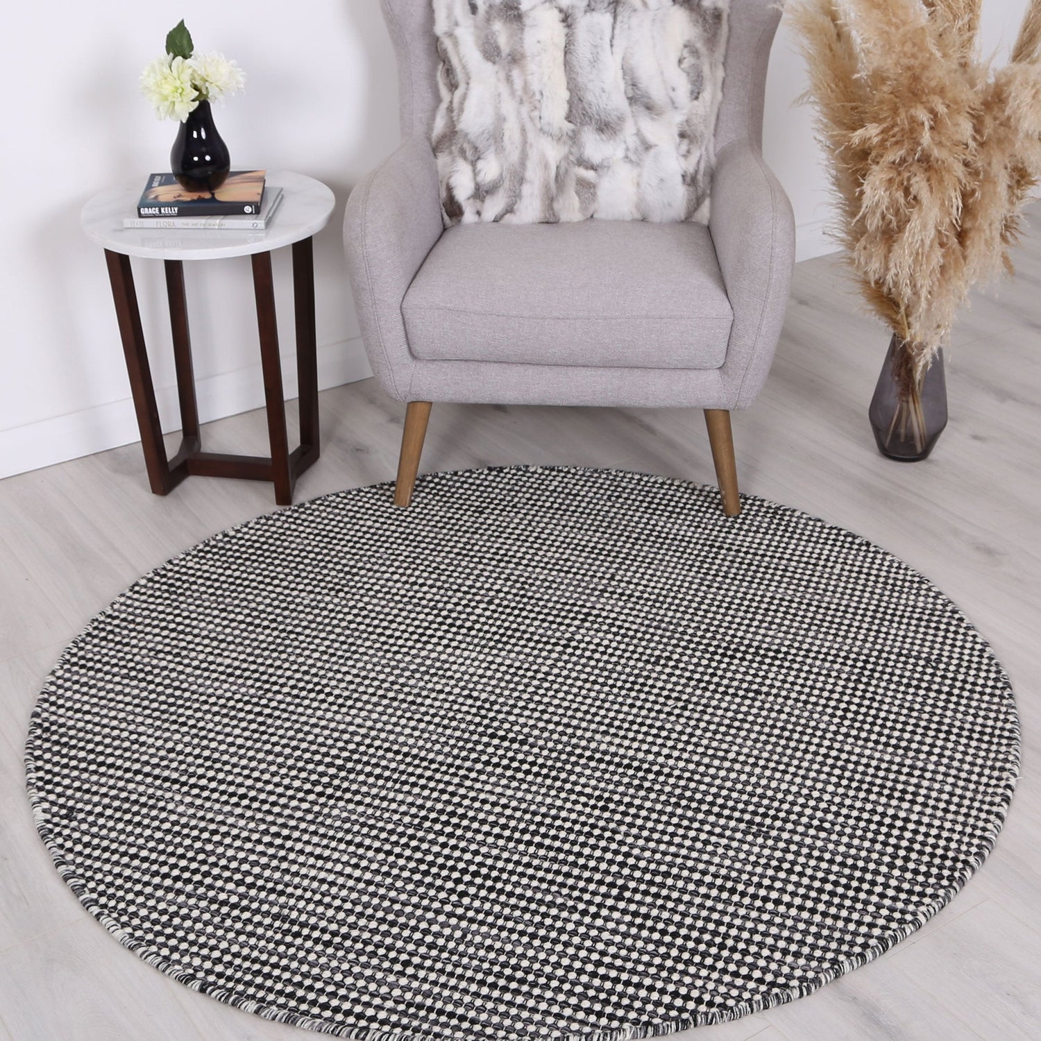 Nordic Charcoal Grey Reversible Wool Round Rug
