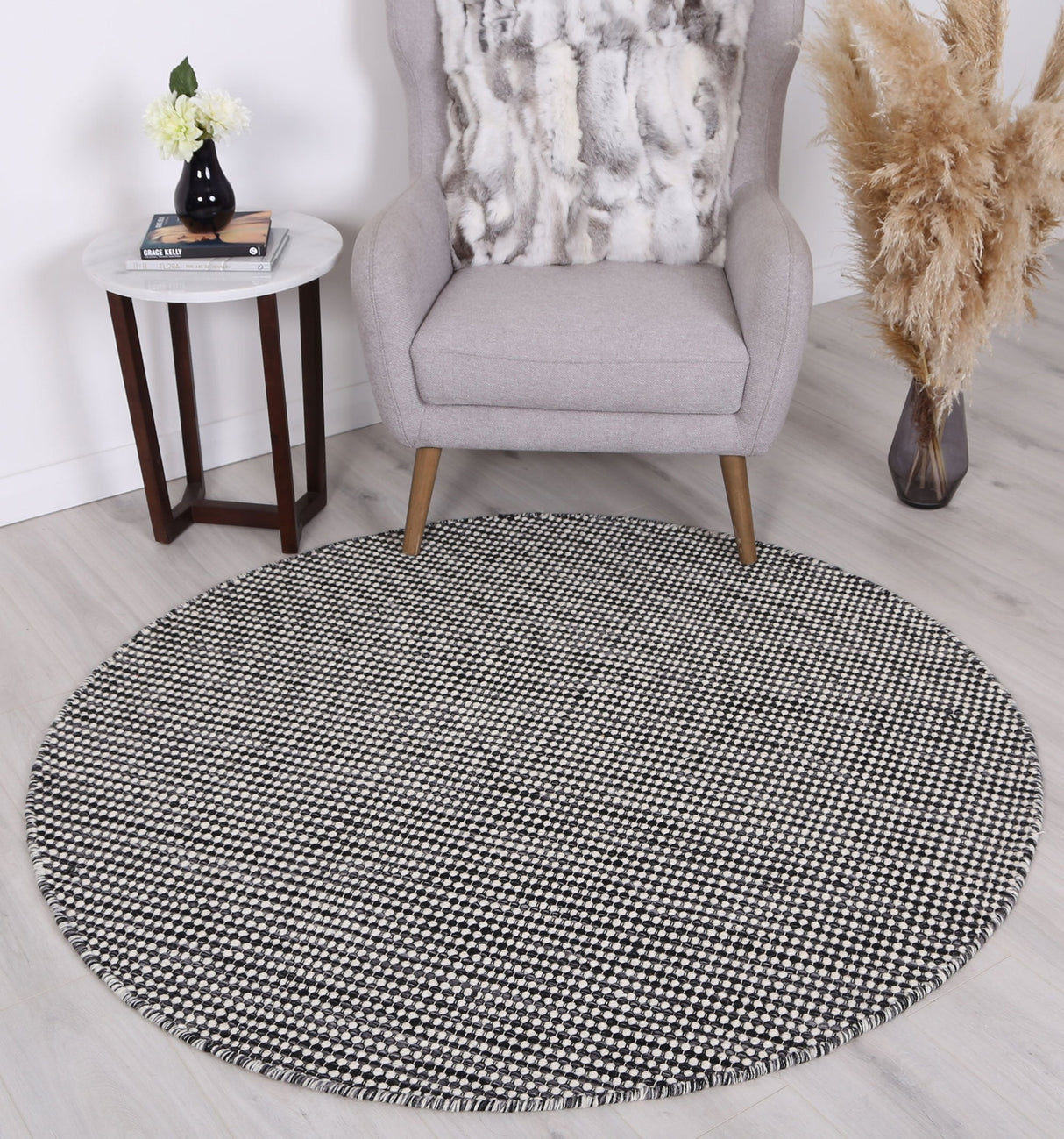 Nordic Charcoal Grey Reversible Wool Round Rug