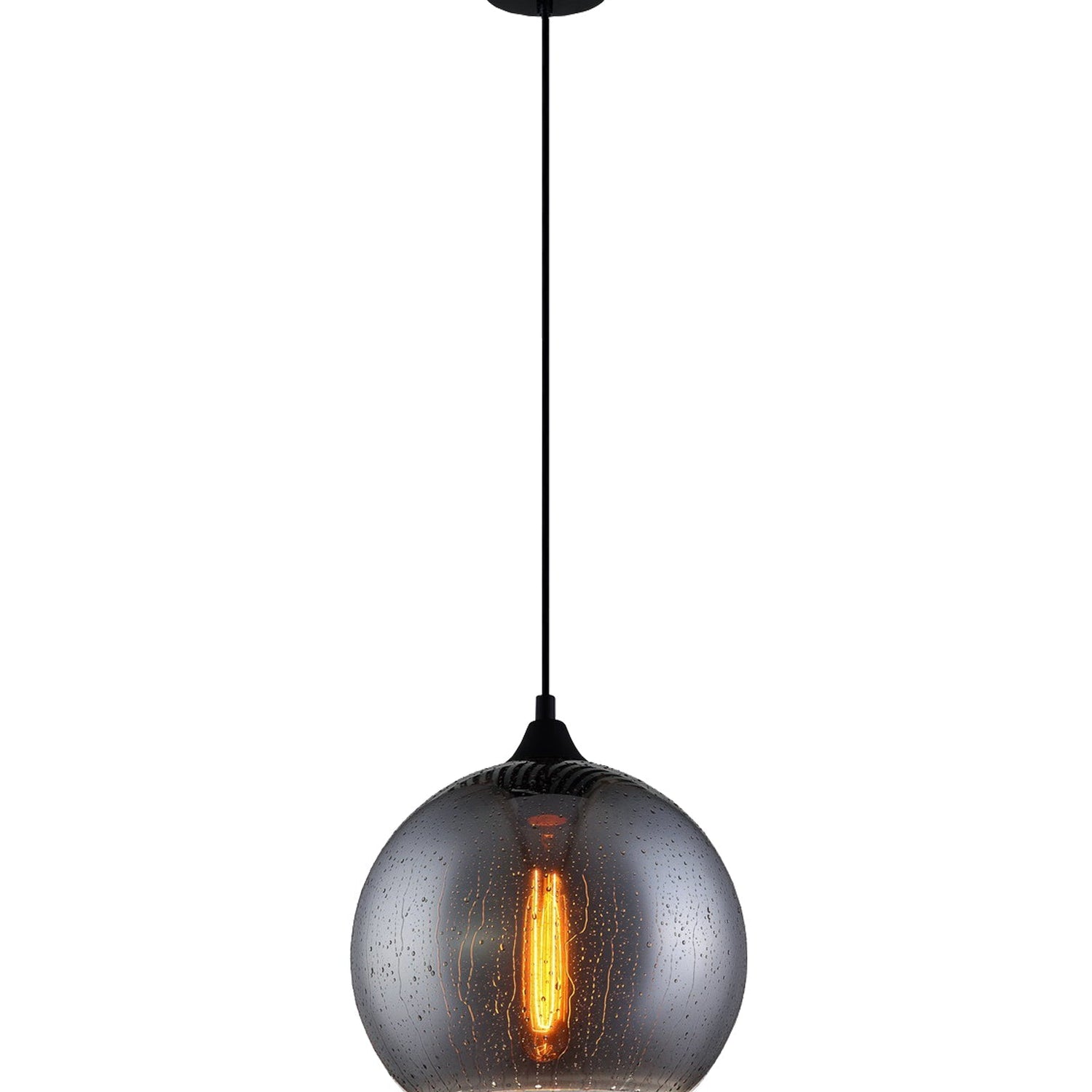 CHUVA: Smoke Black Glass with Rain Drop Effect Wine Glass Shape Pendant Light