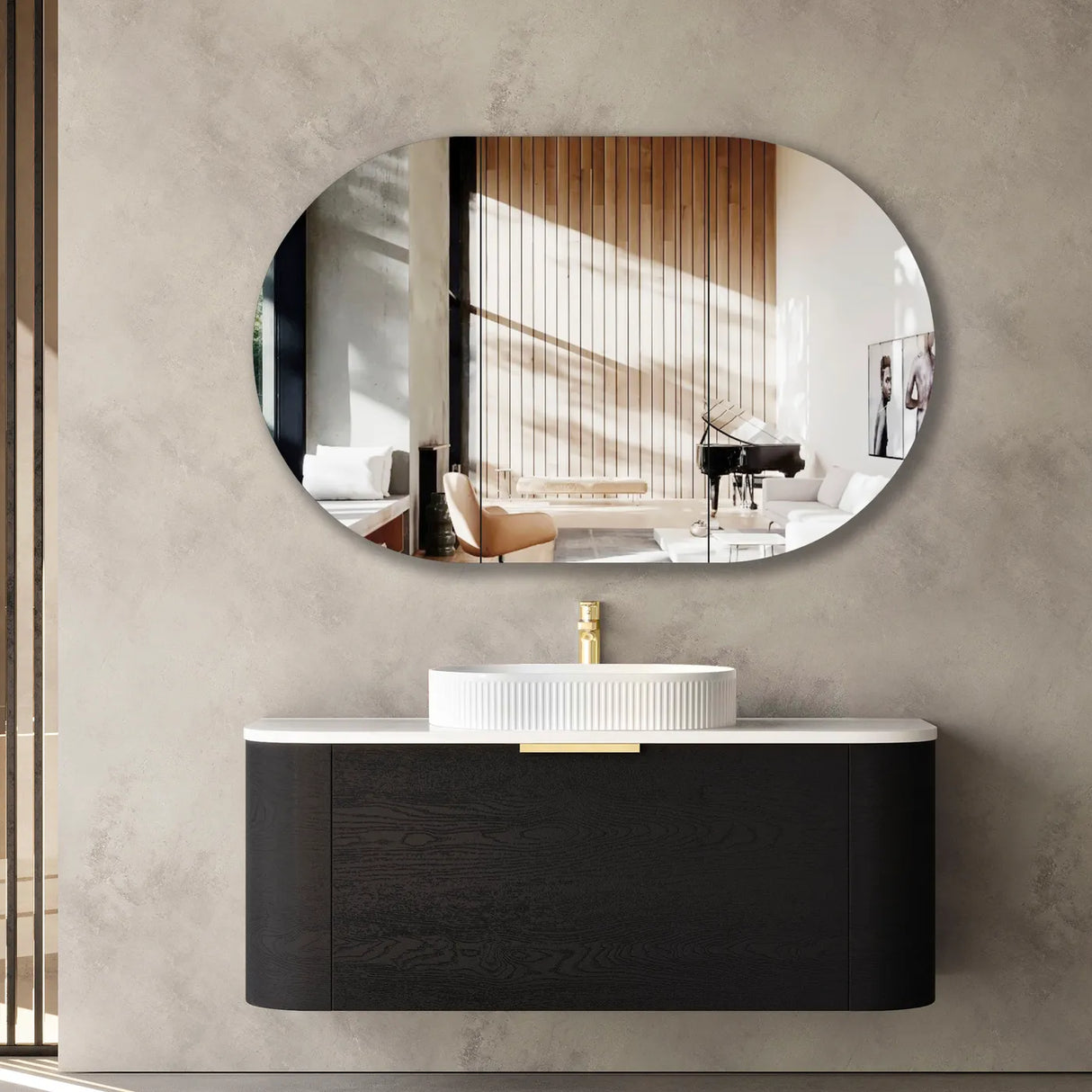 COOGEE Wall Hung Curve Vanity Black Oak