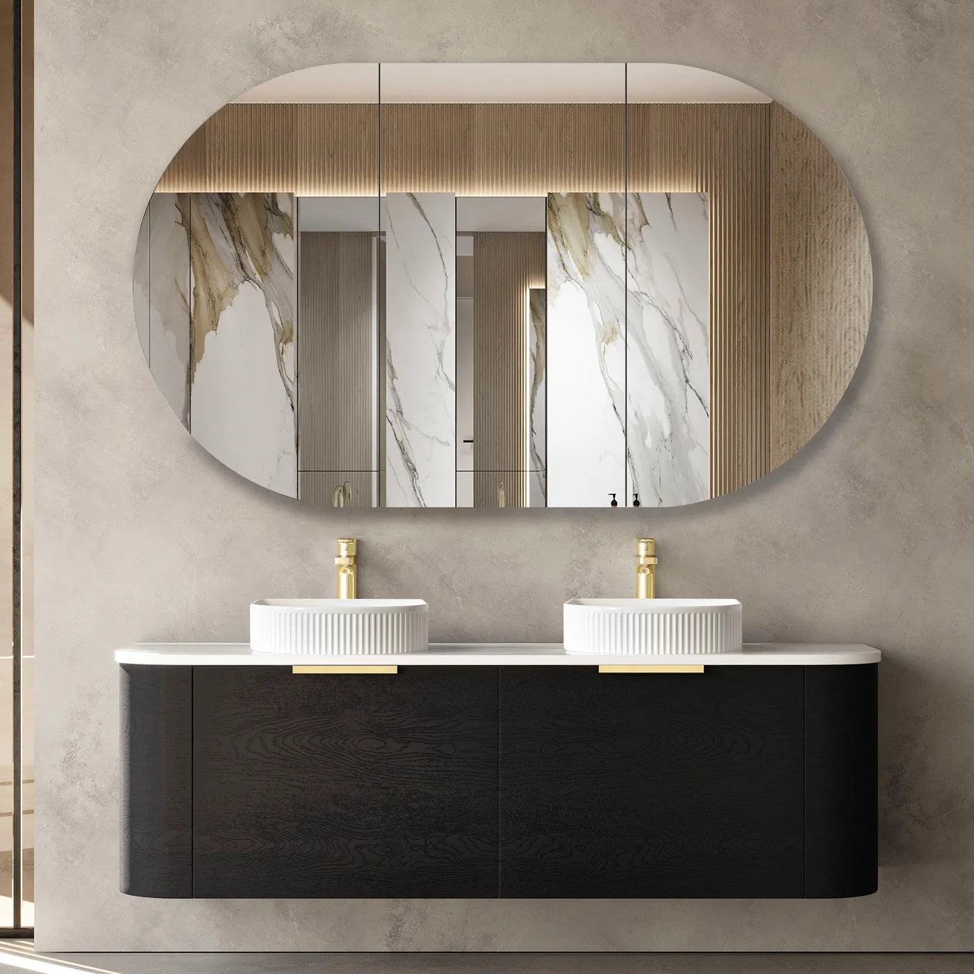 COOGEE Wall Hung Curve Vanity Black Oak