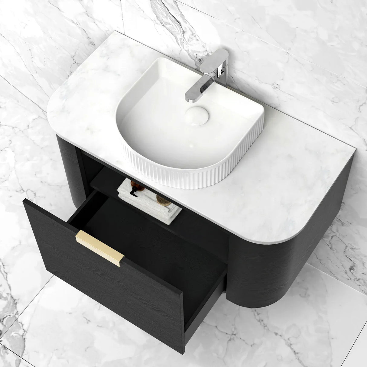 COOGEE Wall Hung Curve Vanity Black Oak