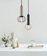 CORAZON: Interior Antique Brass and Matte Black Round Cage Pendant Light
