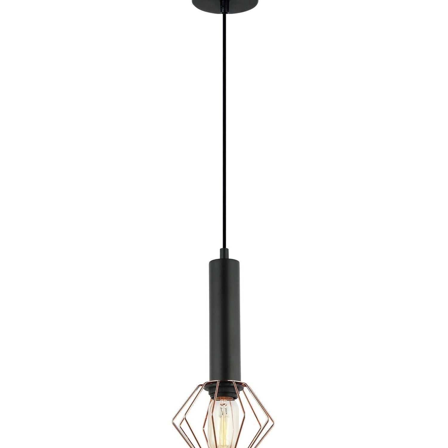 CORAZON: Interior Matte Black and Copper Cage Diamond Pendant Light
