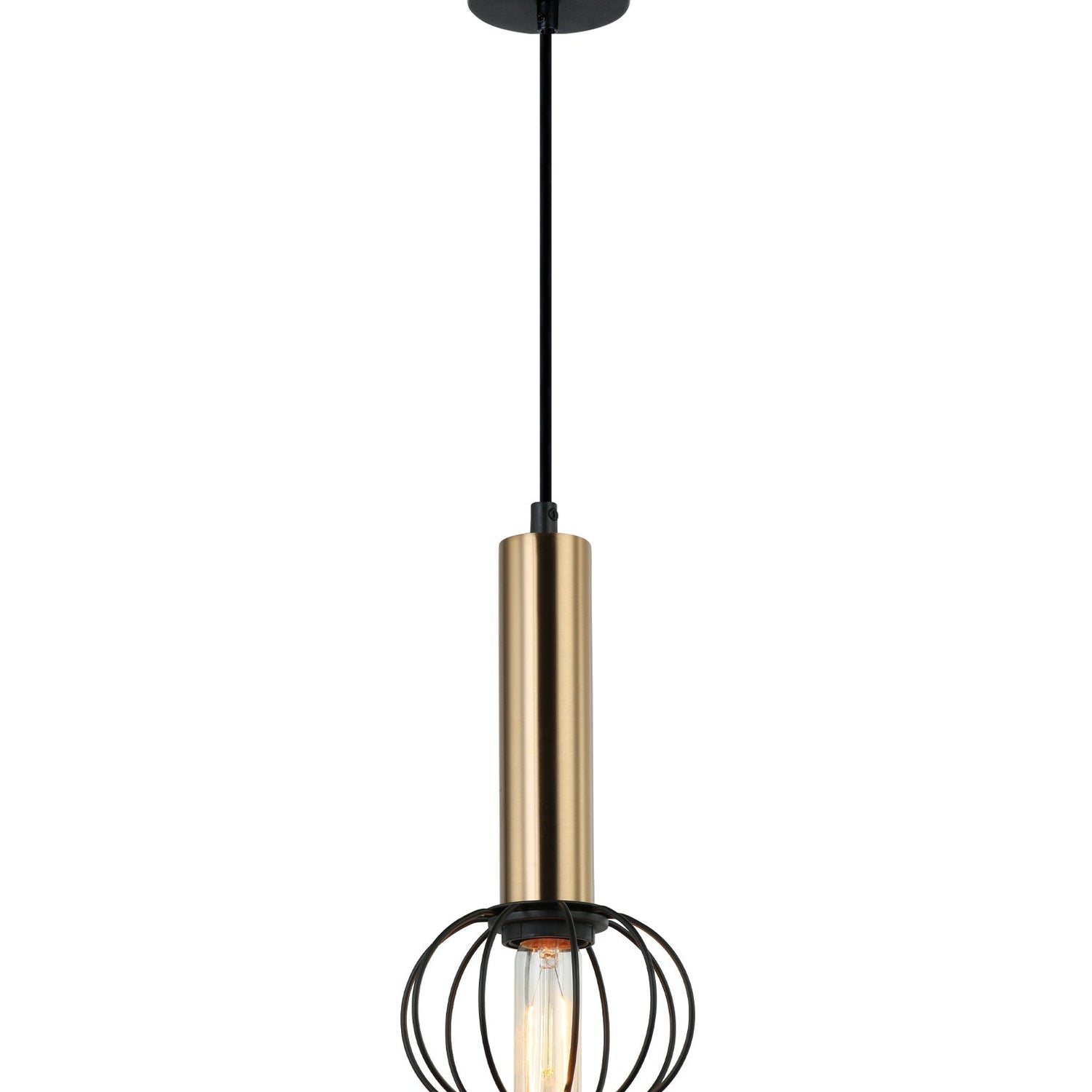 CORAZON: Interior Antique Brass and Matte Black Round Cage Pendant Light
