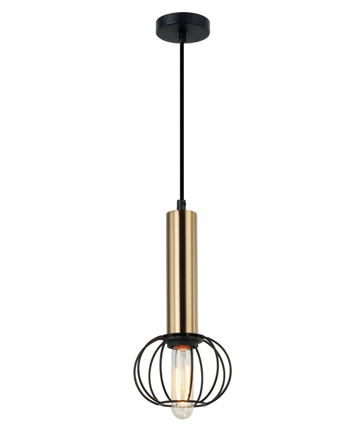 CORAZON: Interior Antique Brass and Matte Black Round Cage Pendant Light