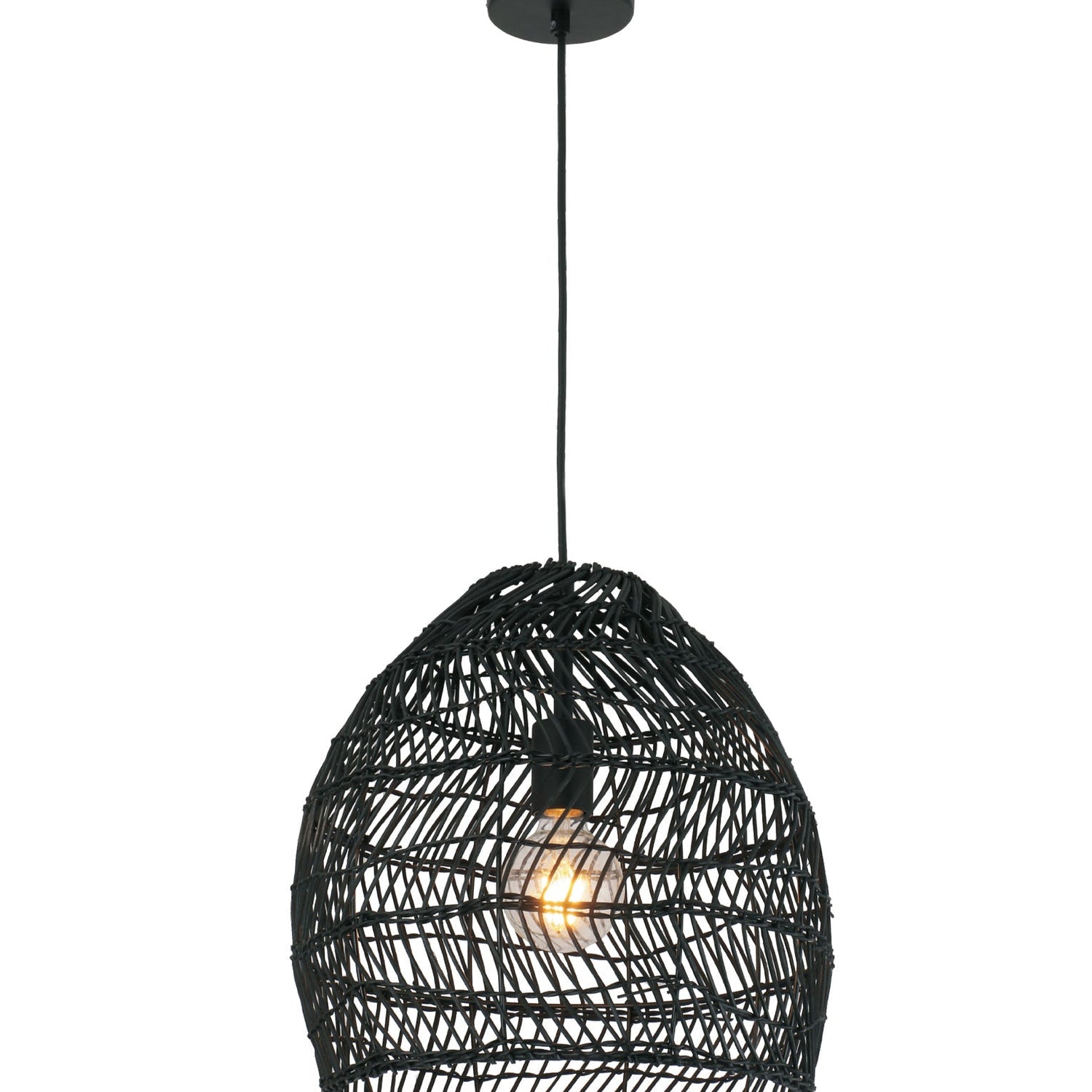 COUP: Bohemian Interior Rattan Matte Black Ellipse Pendant Light