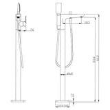 Floor Standing Mixer With Diverter Handheld Shower - Chrome Technical Drawing