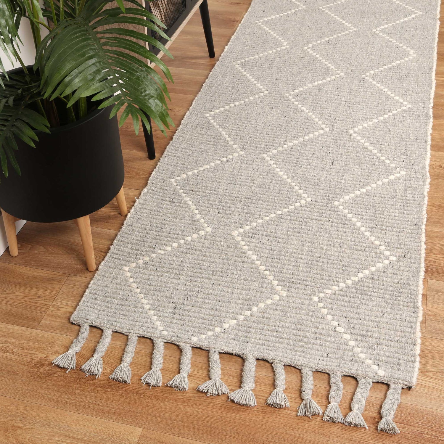 Goa Zig-Zag Wool Blend Grey Rug