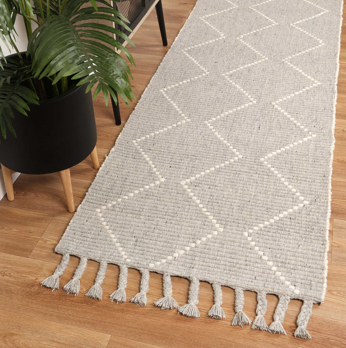 Goa Zig-Zag Wool Blend Grey Rug