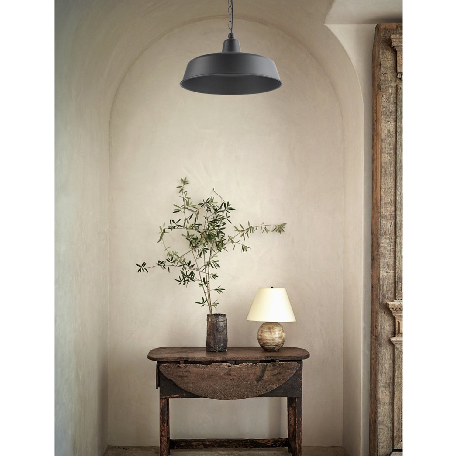 DEKSEL: Industrial Rustic Matte Black Interior Dome Shape Pendant Light