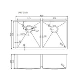 Double Bowl Handmade 304 Stainless Steel Sink 820x457x230mm