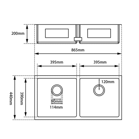 Double Bowl Handmade 304 Stainless Steel Sink 865x440mm