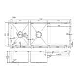 Double Bowl Handmade 304 Stainless Steel Sink II 1160x460x230mm