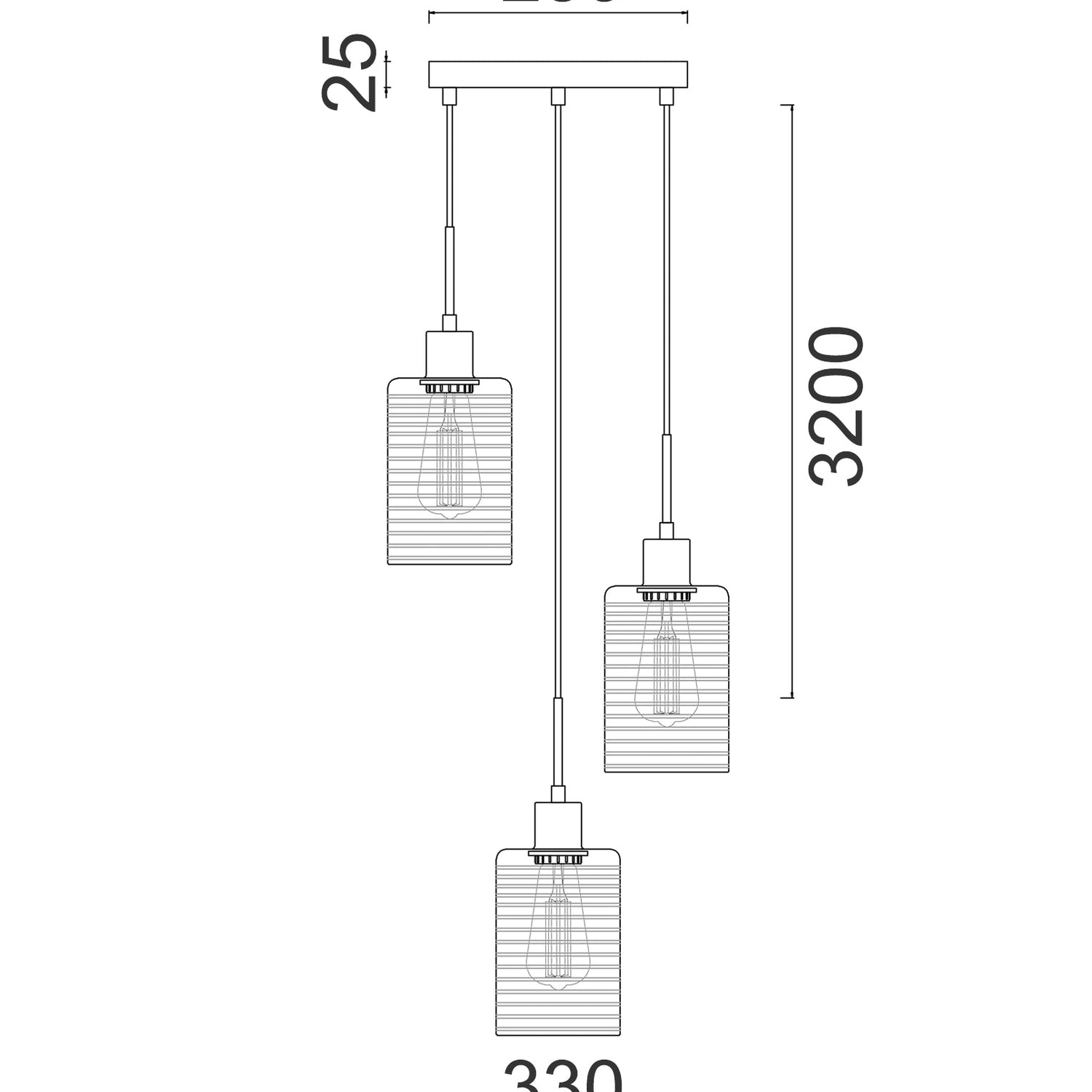 ESPEJO1: Interior Iron & Chrome Oblong Glass with Line Effect Pendant Lights