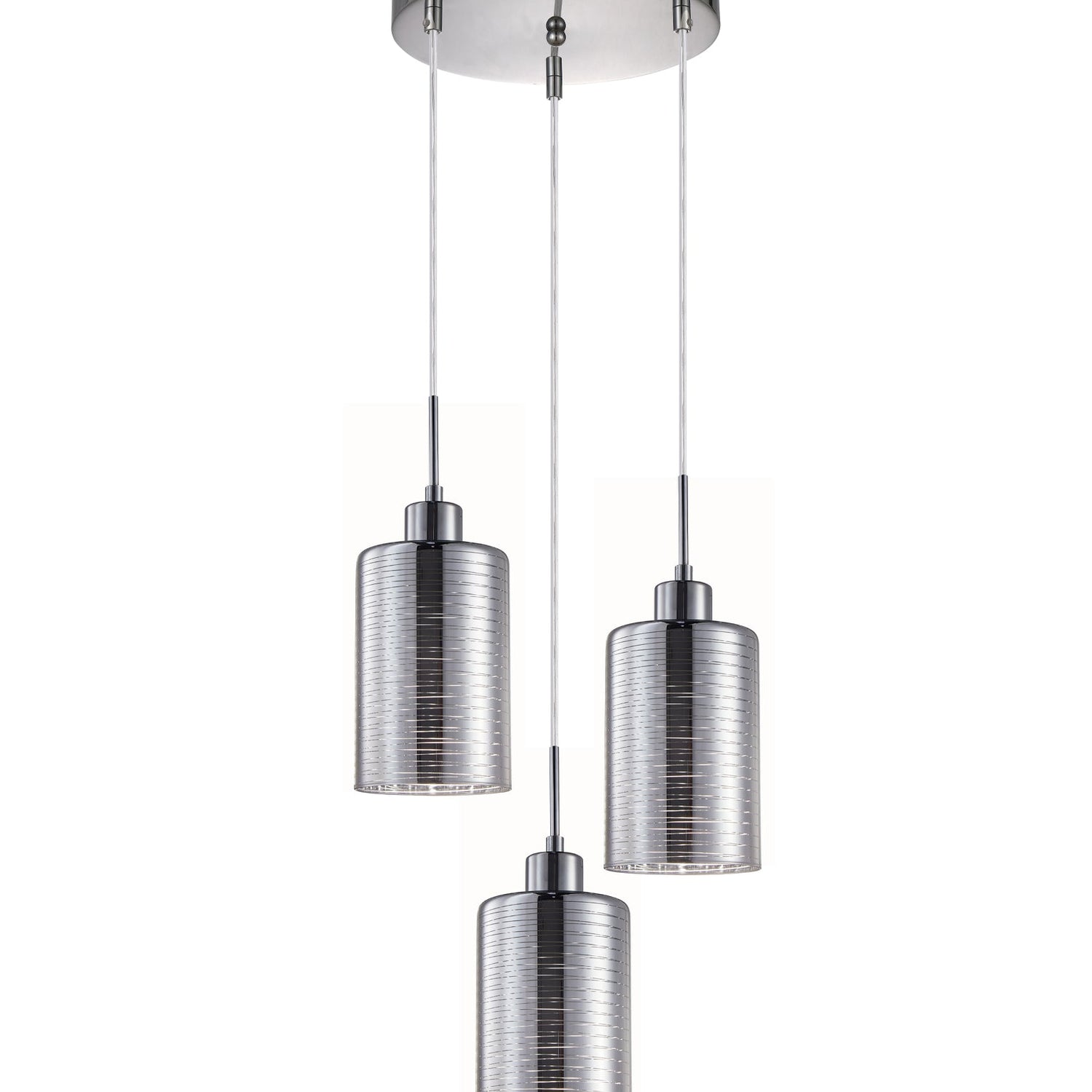 ESPEJO1: Interior Iron & Chrome Oblong Glass with Line Effect Pendant Lights