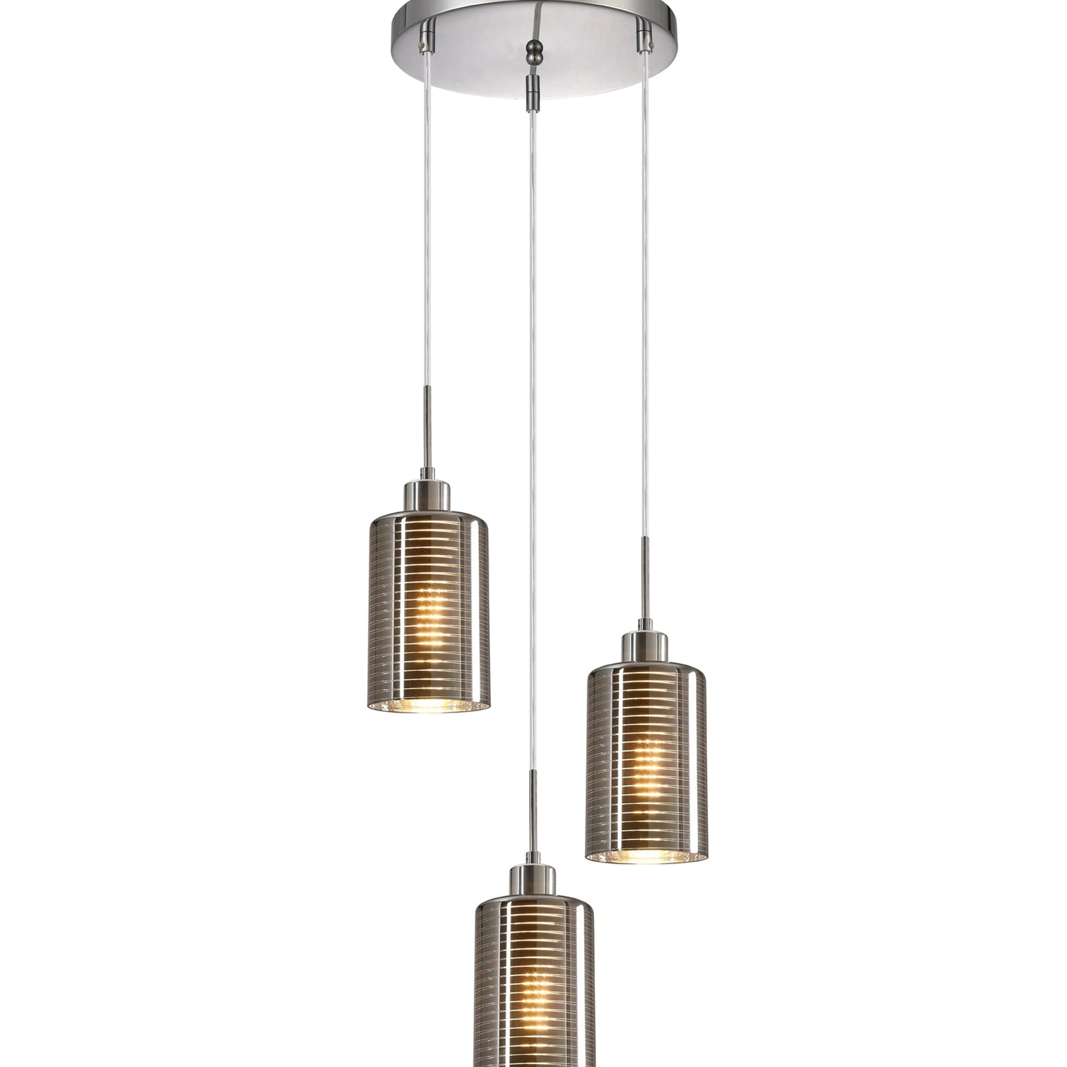 ESPEJO1: Interior Iron & Chrome Oblong Glass with Line Effect Pendant Lights