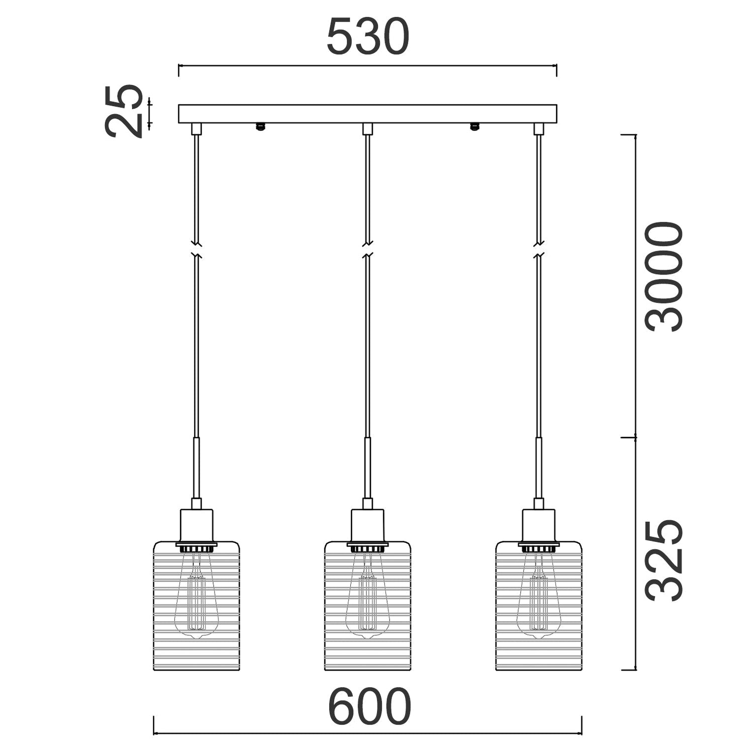 ESPEJO1: Interior Iron & Chrome Oblong Glass with Line Effect Pendant Lights